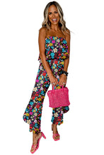 Load image into Gallery viewer, Red Mix Tropical Print Strapless Ruffled Jumpsuit
