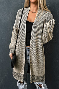 Yellow Plaid Knitted Long Open Front Cardigan