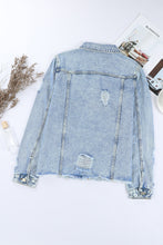 Load image into Gallery viewer, Sky Blue Lapel Distressed Raw Hem Buttons Denim Jacket
