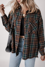 Load image into Gallery viewer, Brown Plaid Print Chest Pockets Buttoned Shirt Jacket
