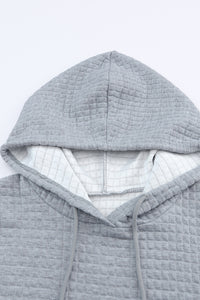 White Quilted Kangaroo Pocket Drawstring Hoodie