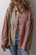 Load image into Gallery viewer, Mineral Red Color Block Chest Pockets Buttoned Corduroy Shacket
