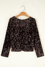 Load image into Gallery viewer, Chicory Coffee Sequin Long Sleeve Cutout Back Top
