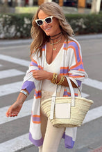 Load image into Gallery viewer, Multicolor Striped Long Sleeve Ribbed Trim Button Cardigan
