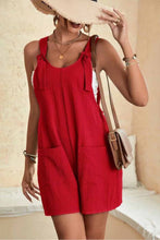 Load image into Gallery viewer, Red Adjustable Straps Pocketed Textured Romper
