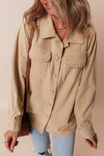 Load image into Gallery viewer, Light French Beige Solid Frilled Flap Pocket Button Up Corduroy Shacket
