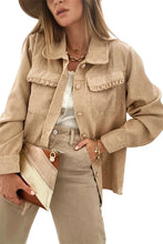 Load image into Gallery viewer, Light French Beige Solid Frilled Flap Pocket Button Up Corduroy Shacket
