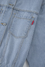 Load image into Gallery viewer, Sky Blue Stripe Washed Oversize Pocketed Denim Jacket
