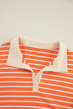 Load image into Gallery viewer, Orange Stripe Color Block Loose Fit Collared Drop Shoulder Sweatshirt
