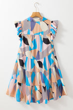 Load image into Gallery viewer, Sky Blue Geometric Print Ruffled Cap Sleeve Collared Mini Dress
