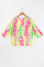 Load image into Gallery viewer, Multicolour Leopard Color Block Knitted Crewneck Plus Size T Shirt
