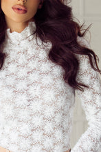 Load image into Gallery viewer, White Floral Lace High Neck Long Sleeve Top
