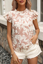 Load image into Gallery viewer, Khaki Floral Print Ruffle Short Sleeve Blouse
