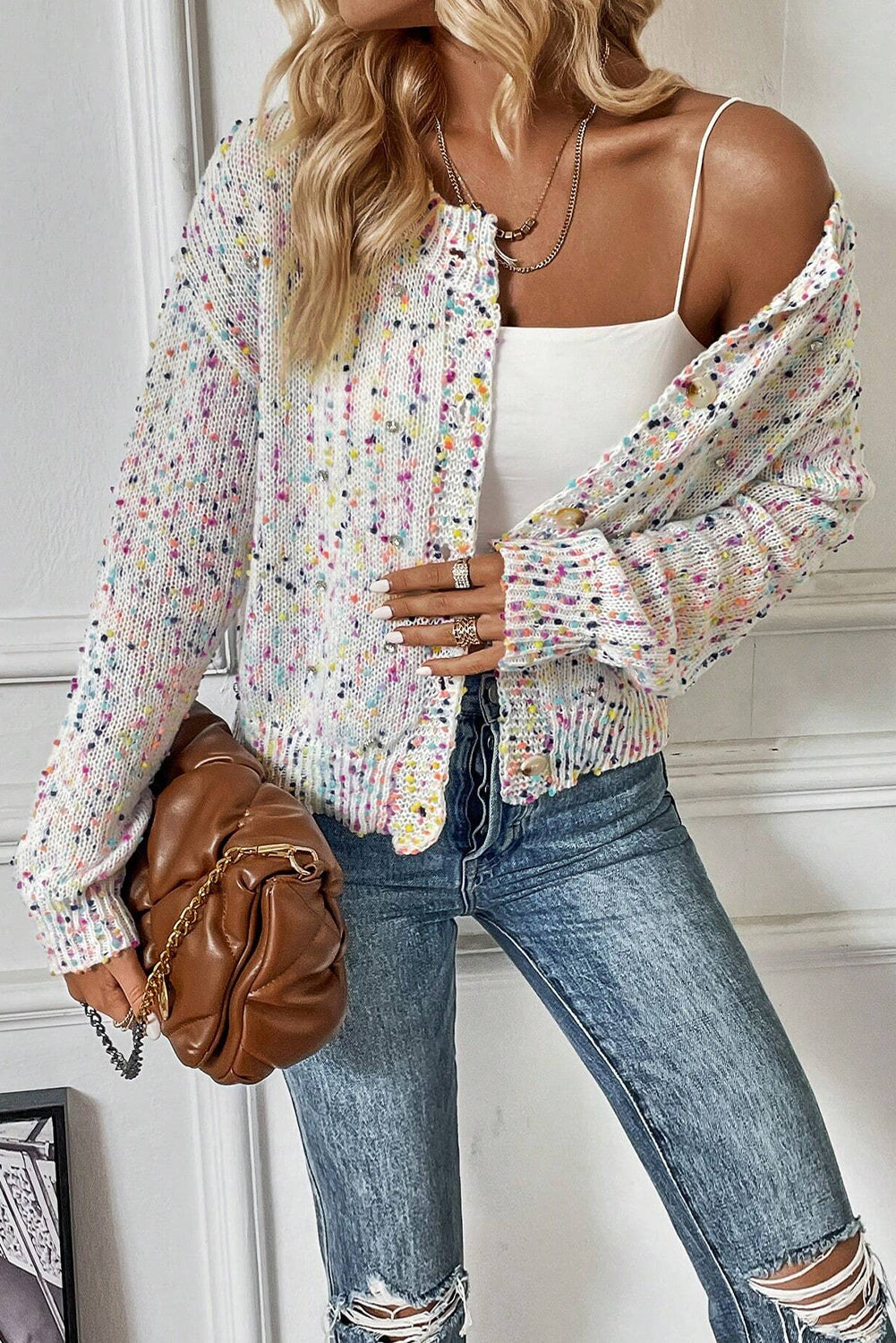 White Multicolor Confetti Sweater Cardigan