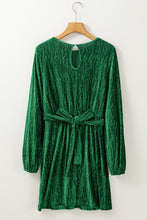 Load image into Gallery viewer, Green Tie Waist Crinkle Velvet Dress
