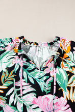 Load image into Gallery viewer, Black Plus Tropical Print Ruffled Sleeve Flowy Blouse
