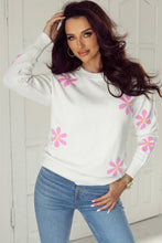 Load image into Gallery viewer, White Flower Pattern Ribbed Edge Elegant Sweater
