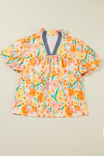 Load image into Gallery viewer, Multicolour Floral Print Bubble Sleeve V Neck Blouse
