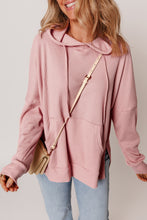 Load image into Gallery viewer, Light Pink Waffle Knit Fleece Lined High Low Oversized Hoodie
