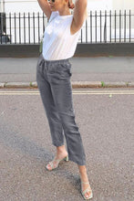 Load image into Gallery viewer, Blue Drawstring Elastic Waist Pockets Long Straight Legs Pants
