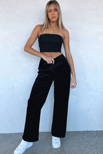 Load image into Gallery viewer, Black Solid Drawstring Waist Wide Leg Pants
