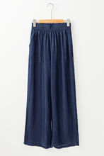 Load image into Gallery viewer, Sail Blue Side Pockets Frilled Smocked High Waist Wide Leg Jeans
