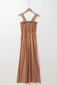 Dusty Pink Ruffled Shirred Wide Leg Sleeveless Jumpsuit