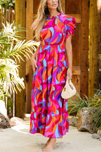 Load image into Gallery viewer, Orange Abstract Printed High Waist Ruffle Tiered Long Dress
