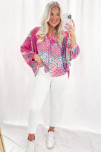 Load image into Gallery viewer, Rose Red Floral Allover Print Buttoned V Neck Oversized Shirt
