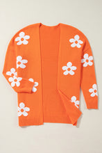 Load image into Gallery viewer, Orange Floral Print Knitted Open Front Loose Cardigan
