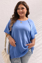 Load image into Gallery viewer, Ashleigh Blue Plus Size Solid Color Short Sleeve Frayed Edge Top
