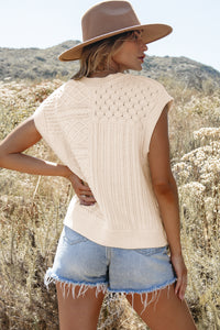 Beige Cable Knit Dolman Armholes Sweater Tank