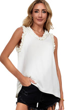 Load image into Gallery viewer, Rose Frilled Trim V Neck Tank Top
