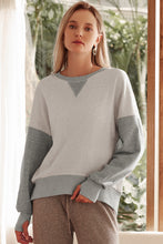 Load image into Gallery viewer, Light Grey Color Block Thumbhole Sleeve Drop Shoulder Sweatshirt
