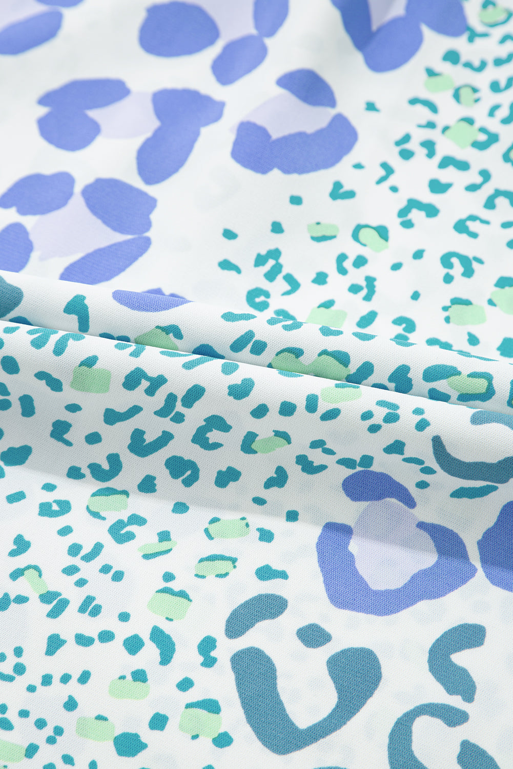 Sky Blue Leopard Contrast Bow Puff Sleeve Mini Dress