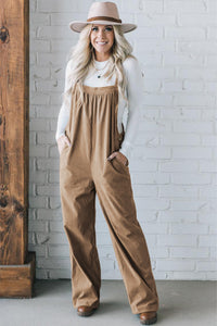 Black Solid Pocketed Loose Fit Corduroy Overall