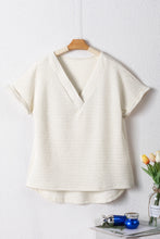 Load image into Gallery viewer, Pale Khaki Textured Wide Sleeve V Neck T Shirt
