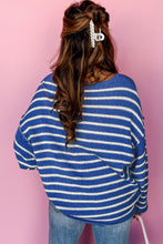 Load image into Gallery viewer, Sky Blue Stripe Drop Shoulder Casual Sweater
