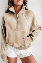 Load image into Gallery viewer, Sea Green Fleece Lined Zip Up Stand Collar Thumbhole Sleeve Sweatshirt
