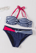 Load image into Gallery viewer, Blue Halter Bandeau Striped Bikini
