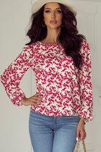 Load image into Gallery viewer, Red Floral Print Long Sleeve Open Back Blouse
