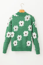 Load image into Gallery viewer, Green Floral Pattern Half Zip Drop Shoulder Sweater
