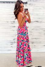 Load image into Gallery viewer, Rose Floral Twisted Smocked Back Tiered Maxi Dress
