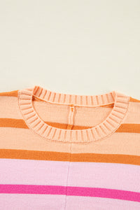 Multicolour Gradient Striped Ribbed Edge Loose Sweater