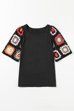 Load image into Gallery viewer, Black Floral Crochet Short Sleeve Top
