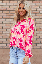 Load image into Gallery viewer, Pink Blooming Floral Print Puff Sleeve Buttoned Shirt
