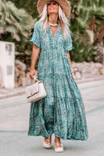 Load image into Gallery viewer, Pink Paisley Print Boho Holiday Ruffle Tiered Maxi Dress
