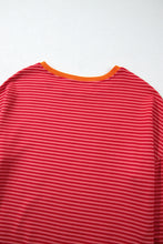 Load image into Gallery viewer, Tomato Red Two Tone Striped Side Buttons Drop Shoulder Top
