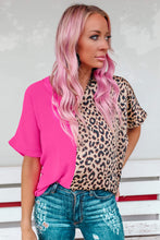 Load image into Gallery viewer, Rose Contrast Leopard Color Block Blouse
