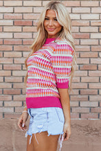 Load image into Gallery viewer, Red Striped Knitted Short Sleeve Sweater Top
